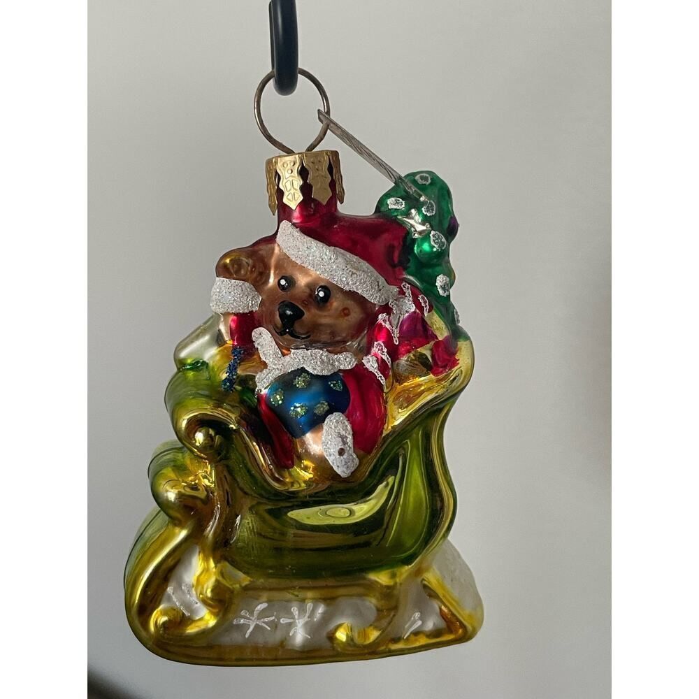 Christopher‎ Radko Christmas Ornament Bear Fuzzy Glider 20th Anniversary Sleigh